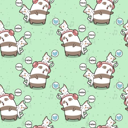 Seamless kawaii panda and cats are relaxing patternのイラスト素材