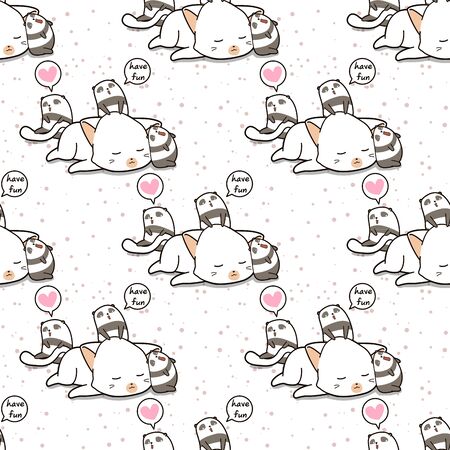 Seamless kawaii cat and panda characters in cartoon style patternのイラスト素材