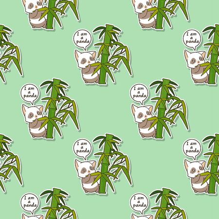 Seamless kawaii cat with bamboo patternのイラスト素材