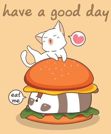 Adorable panda burger with a cute catのイラスト素材