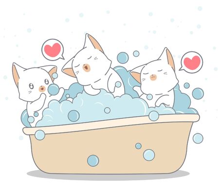 Adorable cats are bathing in the bathtubのイラスト素材
