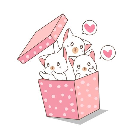 Hand drawn cute cats in the pink boxのイラスト素材