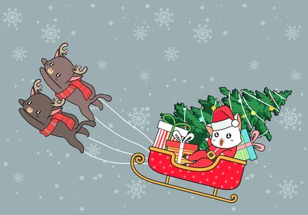 Kawaii Santa cats are riding sleigh vehicle in Christmas dayのイラスト素材