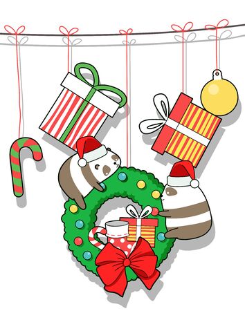 Adorable pandas in Christmas dayのイラスト素材
