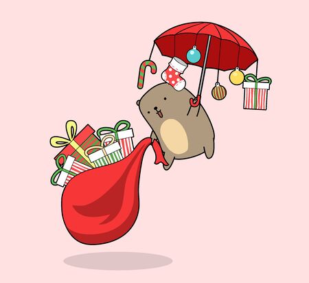 Kawaii bear and gifts is flyingのイラスト素材