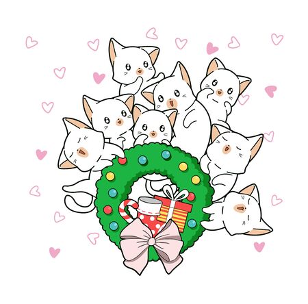 Kawaii cats are loving Christmas dayのイラスト素材