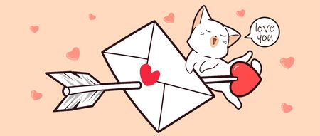 Banner baby white cats and love letter is pierced with an arrow of loveのイラスト素材