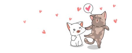 Banner kawaii cat is pinching cat cheeks with loveのイラスト素材