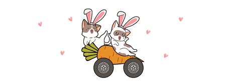 Kawaii bunny cats is riding carrot vehicleのイラスト素材