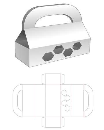 Cardboard handles box with hexagonal window die cut templateのイラスト素材