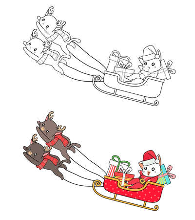 Santa in a sleigh cartoon coloring page for kidsのイラスト素材