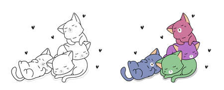 Kawaii colorful cats cartoon coloring page for kidsのイラスト素材