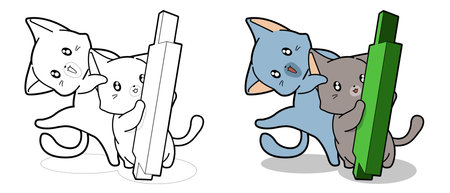 Cute cats and green candlestick cartoon coloring page for kidsのイラスト素材