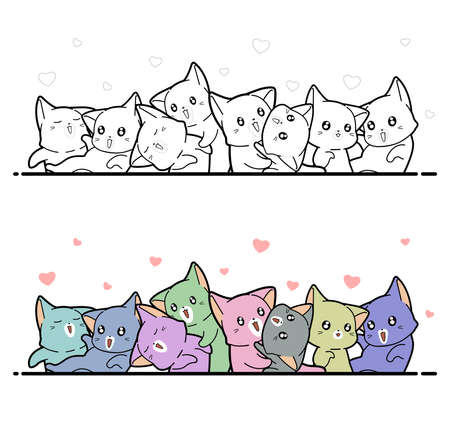Cartoon cats easily coloring page for kidsのイラスト素材