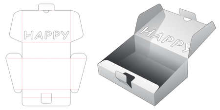 Top flip slope box with happy word window die cut templateのイラスト素材