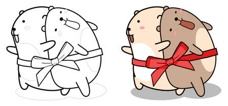 2 cute bears with bow cartoon coloring pageのイラスト素材