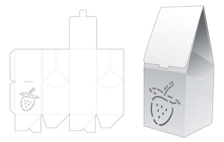 Bag box with strawberry shaped stencil die cut templateのイラスト素材