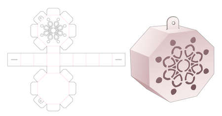 Octagonal packaging box with hang hole and stenciled mandala die cut templateのイラスト素材