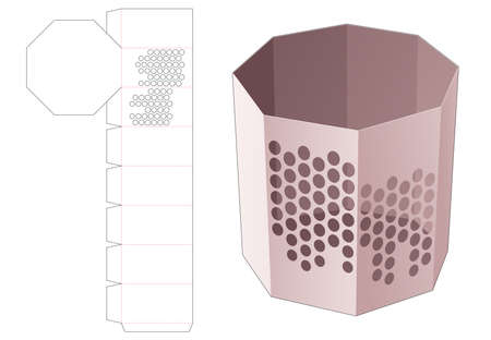 Octagonal stationery box with stenciled dots die cut templateのイラスト素材