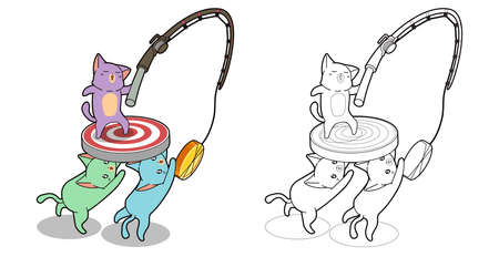 kawaii 3 cats cartoon coloring pageのイラスト素材