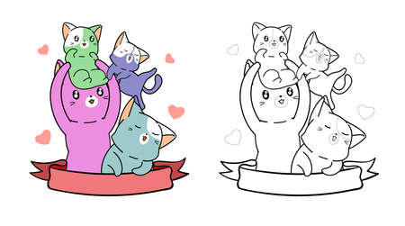 cute family cat cartoon coloring pageのイラスト素材