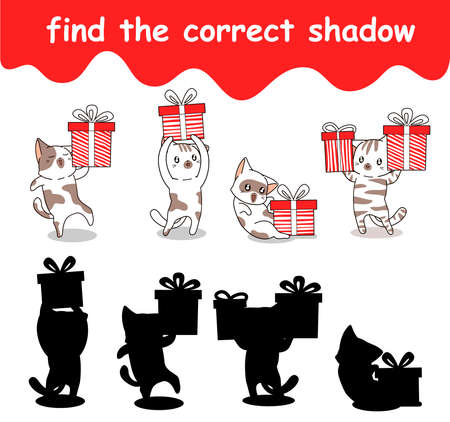 find the correct shadow of cat is holding gift boxのイラスト素材