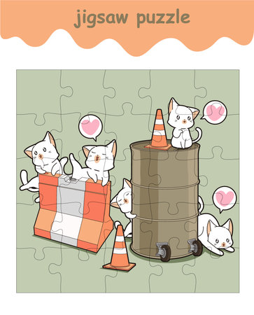 jigsaw puzzle game of adorable cats with barriersのイラスト素材