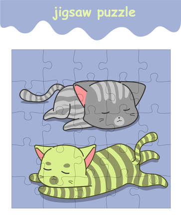 jigsaw puzzle game of 2 cats are lazyのイラスト素材