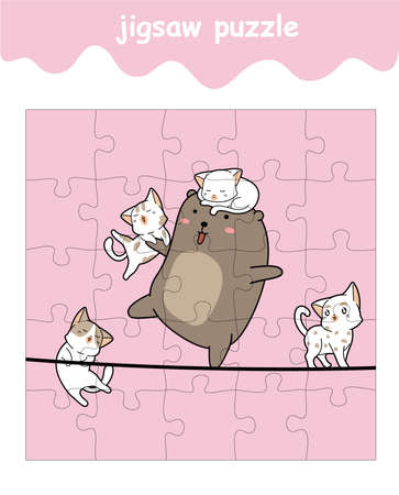 jigsaw puzzle game of bear and 4 cats cartoonのイラスト素材