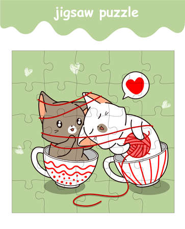 jigsaw puzzle game of adorable couple cat cat cartoonのイラスト素材