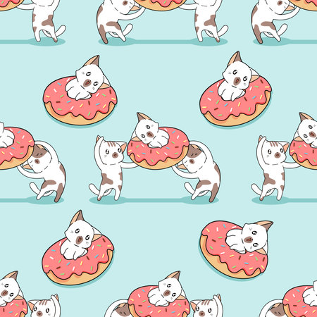 Seamless cats and donut patternのイラスト素材