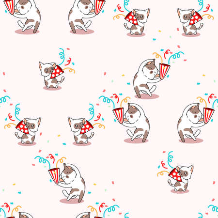 Seamless cat in party patternのイラスト素材