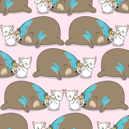 Seamless cat is painting on bear patternのイラスト素材