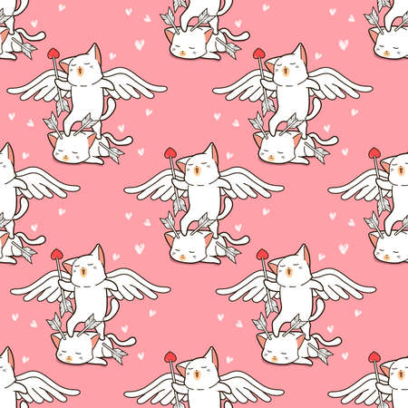 Seamless Angel cat is giving love patternのイラスト素材