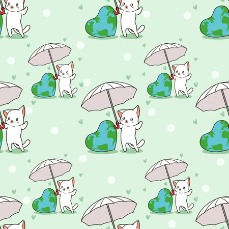 Seamless cat loves the world patternのイラスト素材