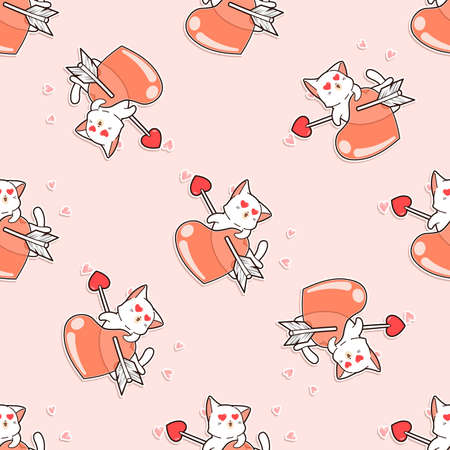 Seamless cat is falling love patternのイラスト素材