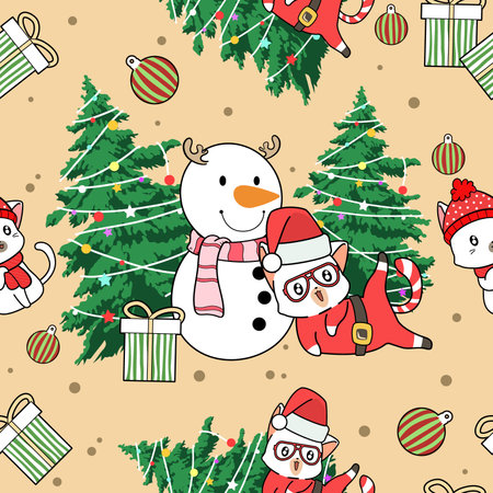 Seamless pattern Christmas day cartoonのイラスト素材
