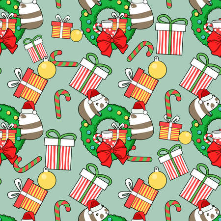 Seamless pattern pandas with Christmas dayのイラスト素材