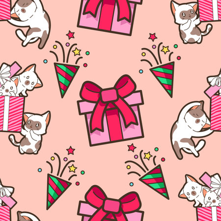 Seamless cats in Christmas party patternのイラスト素材
