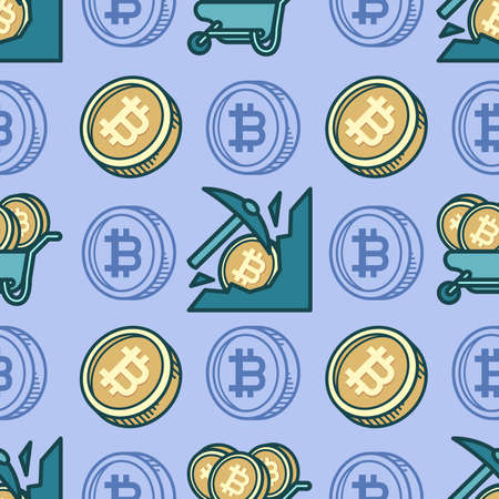 Seamless pattern Bitcoin mining cartoonのイラスト素材