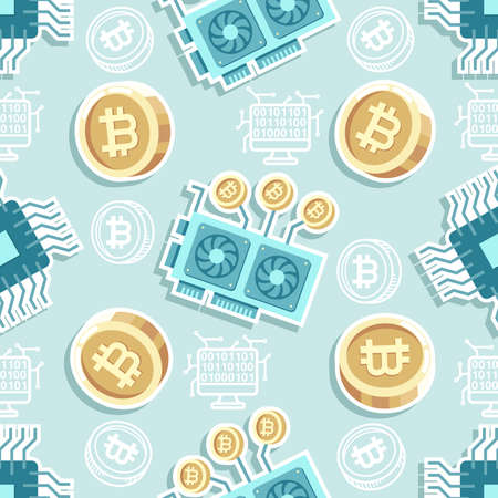 Seamless pattern GPU mining and CPU mining cartoonのイラスト素材