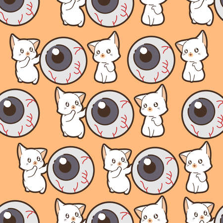 Seamless pattern cats and eye in Halloween dayのイラスト素材