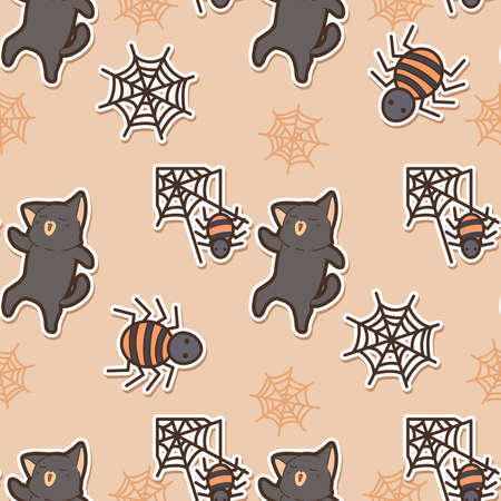 Seamless pattern cats and spider in Halloween dayのイラスト素材