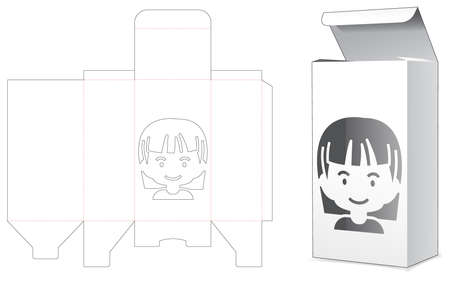 Packaging box with cute girl character cartoon window die cut templateのイラスト素材