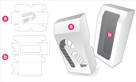 Chamfered box and cover with taffy and candy window die cut templateのイラスト素材