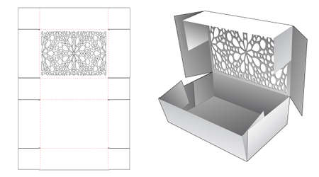 Stenciled folded box die cut template and 3D mockupのイラスト素材