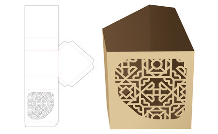 Diamond shaped stationery box with stenciled pattern die cut template and 3D mockupのイラスト素材