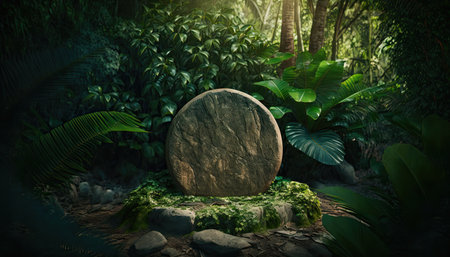 podium in tropical forest by generative AIの素材