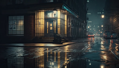 rainy city in the night by generative AIの素材