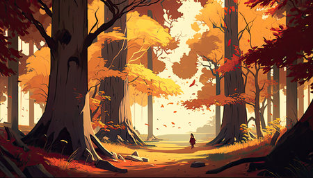 forest autumn illustration by generative AIの素材